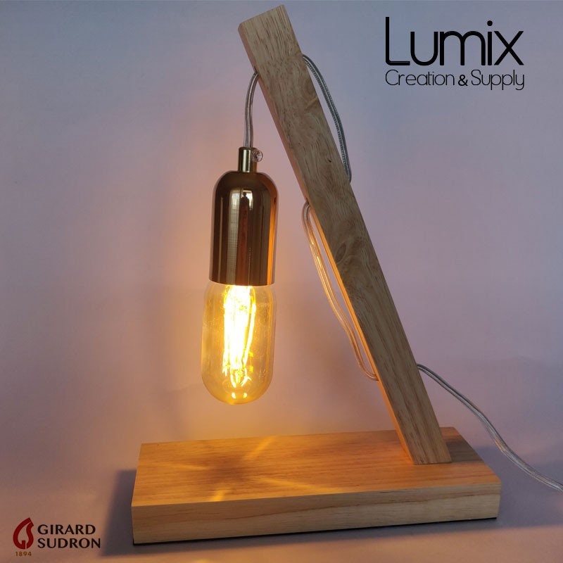 Lampe à Poser en Bois Exotique et Douille Cuivre