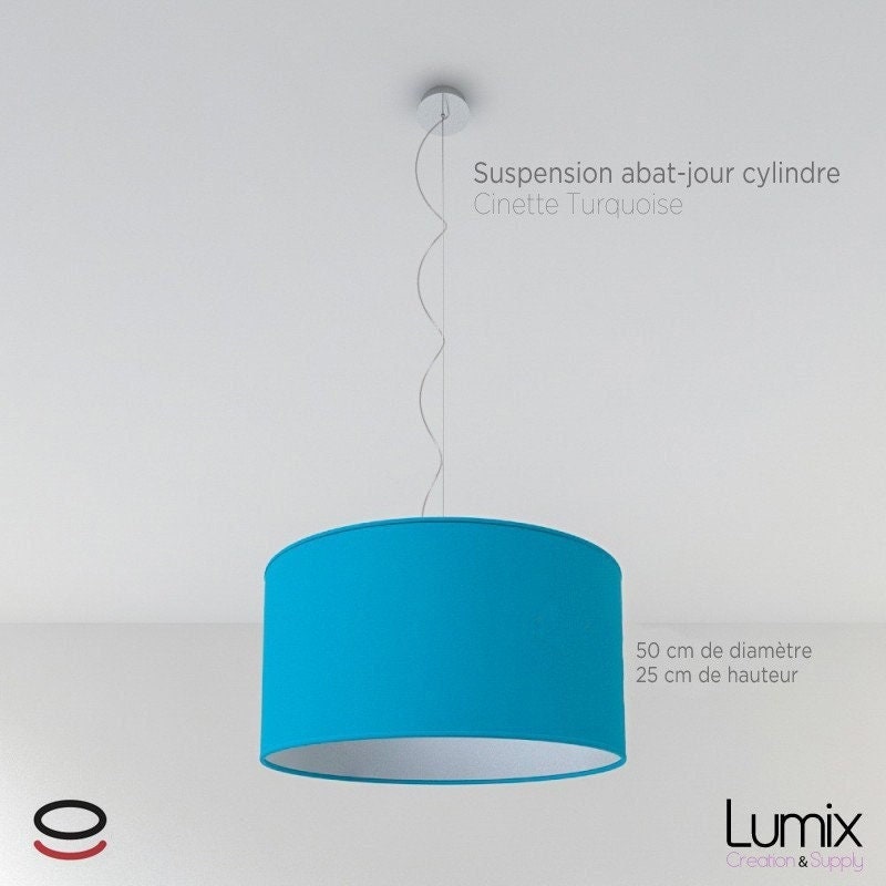 Suspension Abat-Jour Cylindre Xxl Revêtement Turquoise