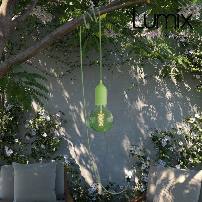 Lampe Baladeuse Vert Pastel à Suspendre Utilisable L'extérieur - de 3 10 Mètres de Câble Textile Ip6