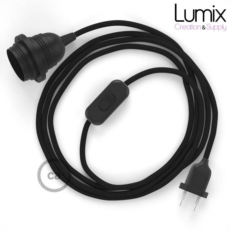 Lampe Baladeuse Câble Textile Très Souple Noir Effet Soie - Choisissez La Couleur de Fiche, Douille 