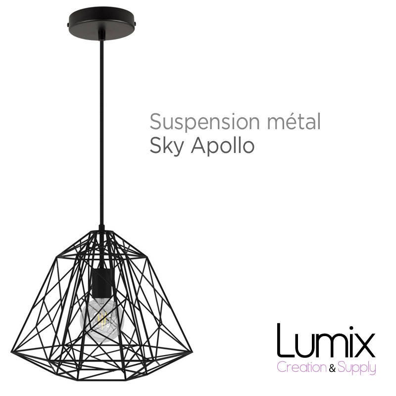 Luminaire en Suspension Sky Apollo Grande Cage Métal Noir - Douille E27/220 V