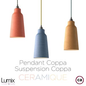 COPPA handmade ceramic pendant light - 3 different finishes (coral, light cobalt blue, sand) - E27 socket and textile cable