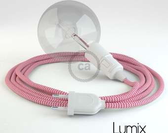 Portable lamp with ZIG ZAG FUSCHIA silk effect textile cable, thermoplastic socket with integrated switch