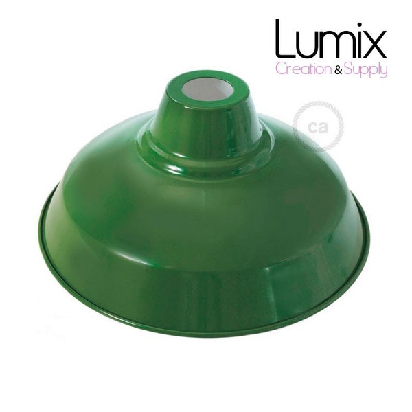 Bistrot-Lampenschirm 30 cm Metall mit grüner Emaillebeschichtung und weiß lackierter Innenseite - Lampenschirm wird einzeln verkauft