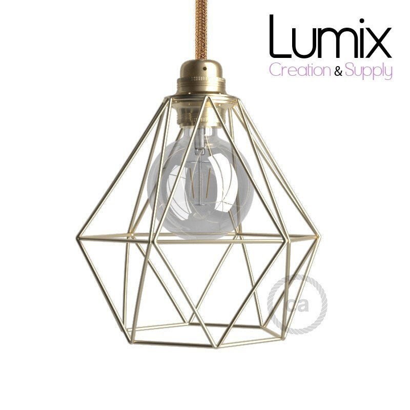 Abat-Jour Cage Métal Style Diamant Doré - Abat-Jour Vendu Seul