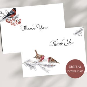 Bird Lovers Thank you Card Pack,Instant Download Thank you cards,Robin printable Thank you notecard pack,Digital Download Blue Tit Notecard