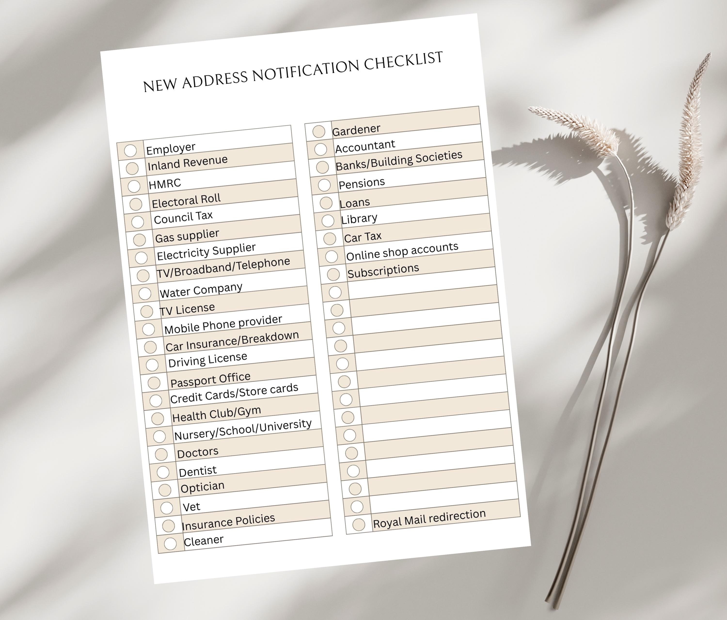 Address Relocation Printable Moving Home Address Change Checklist Template Digital New ...