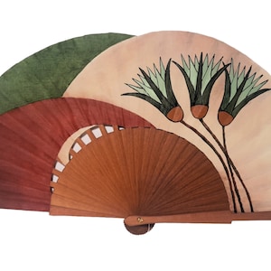 Wood fan/Bouquet fan/Spain fan/hand painted fan/flamenco fan/Hand fan  &quot;Papyrus flower in green&quot;