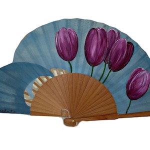 Spain fan/hand painted fan/flamenco fan/hand fan/Spain hand fan/wood fan &quot;Tulips lilacs&quot;