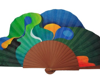 Perfect Fusion Modern Spanish Hand Fan, Hand-Painted Geometric Wood Fan, Unique Designer Accessory, Made in Spain, Free Shipping
