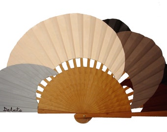 Brown Waves Spanish Hand Fan, Hand-Painted Wood Fan with Carved Openwork, Organic Earth Tone Design, Authentic Spanish Craft, Free Shipping