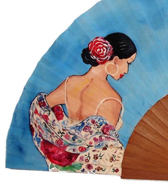Ventilatore flamenco/Ventaglio Spagnolo/Ventaglio dipinto a mano/Ventaglio flamenco/Ventaglio di legno La Danza Flamenca