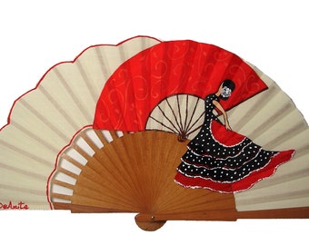 Spanish Hand Fan "The Flamenco Dance", Hand Painted Artisan Fan, Professional Dance Wood Fan, Unique Spanish Folk Art, Made in Spain