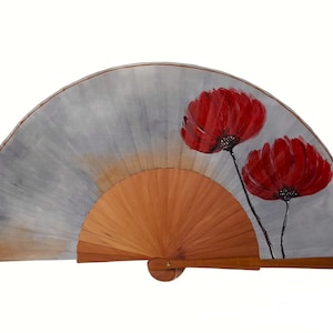 Flower fan/Hand fan/Spain fan/hand painted fan/flamenco fan/wedding fan/free shipping/wood fan  &quot;Duo of red flowers&quot;