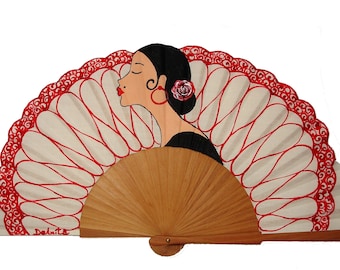 The Lady in Black Spanish Hand Fan, Hand-Painted Luxury Art, Artisan Carved Wood, Authentic Made in Spain, Free Shipping