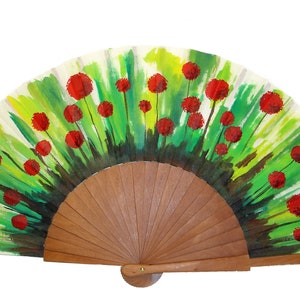 Hand painted fan/Spain fan/hand fan/flamenco fan/wood fan  &quot;Fields in flower&quot;