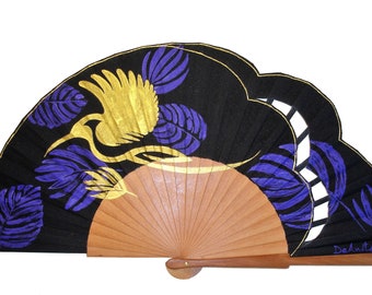 Exclusive hand-painted fan, Bird of Paradise wooden Hand Fan, Unique Gift for Women, Spanish Fashion Accessory, Artisanal Fan