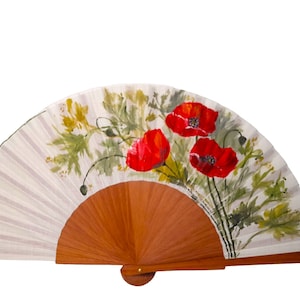 Flower fan/Hand fan/Spain fan/hand painted fan/flamenco fan/wedding fan/free shipping/wood fan  &quot;Red poppies&quot;