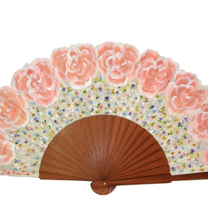 Wedding fan/Spain hand fan/Flamenco fan/hand painted fan/wedding fan/wood fan &quot;Roses de Granville in white&quot;