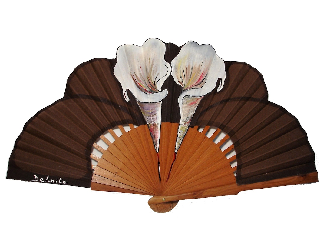 Wooden Fan With Painted Callas, Elegant Brown Fan for Wedding Guests, Handcrafted Hand Accessory, Original Gift for Women - Etsy