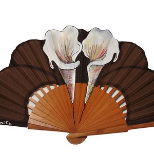 Spain fan, hand painted fan, flamenco fan, wood fan, Folding fan  &quot;Duo of flowers in brown&quot;