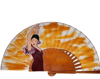 Spain fan/hand painted fan/flamenco fan/Spain hand fan/Flamenco shawl/wood fan  "Dancing for bulerias"