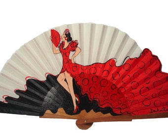 Flamenco woman spain, Spain fan, hand painted fan, free shipping, Flamenco fan, wood fan  "Flamenco  passion"