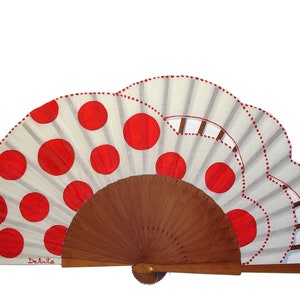 Handmade fan, Hand fan, Spain fan, Spain hand fan, flamenco fan, hand painted fan, wood fan, Free shipping &quot;Flamenco Polka Dots&quot;