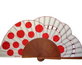 Handmade fan, Hand fan, Spain fan, Spain hand fan, flamenco fan, hand painted fan, wood fan, Free shipping "Flamenco Polka Dots"