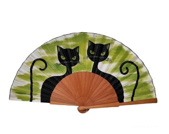 Hand-Painted Cat Fan "Cute Kittens", Spanish Wooden Fan, Gift for Cat Lovers, Unique Artisan Accessory, Free Shipping
