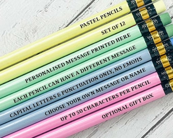 Teacher gift, Personalised Pencils bulk , gift for students,  personalised pencils for kids, personalised pencils for wedding , pastel/neon