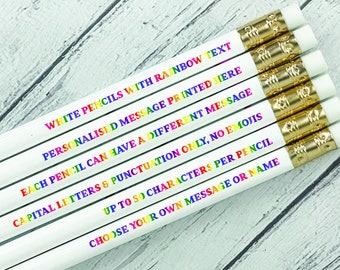 Personalised pencils kids, White pencils with rainbow text, pencils for student gift, personalised wedding pencils , personalized pencils