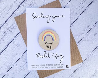 Wooden Token  / Pocket Hug - Sending you a pocket hug / rainbow token / Birthday Christmas Gift / Present /