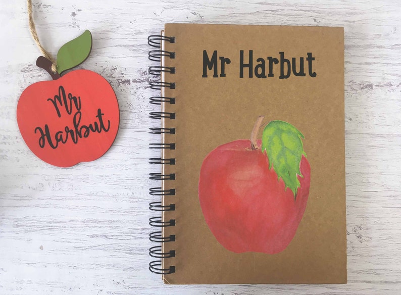 Personalised Lined Kraft Notepad Notebook Jotter Planner End of Term Teacher Appreciation Gift Present Apple Teacher/'s Name DD675