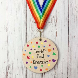 Keyworker gift, World's best Keyworker wooden medal, nursery keyworker thank you gift, keyworker leaving present, keyworker birthday gift