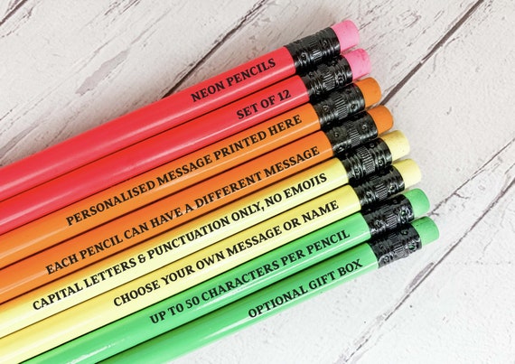 Teacher Gift, Pastel Personalised Pencils, Printed With Your Own Message,  Neon Pencils, Gift for Students 