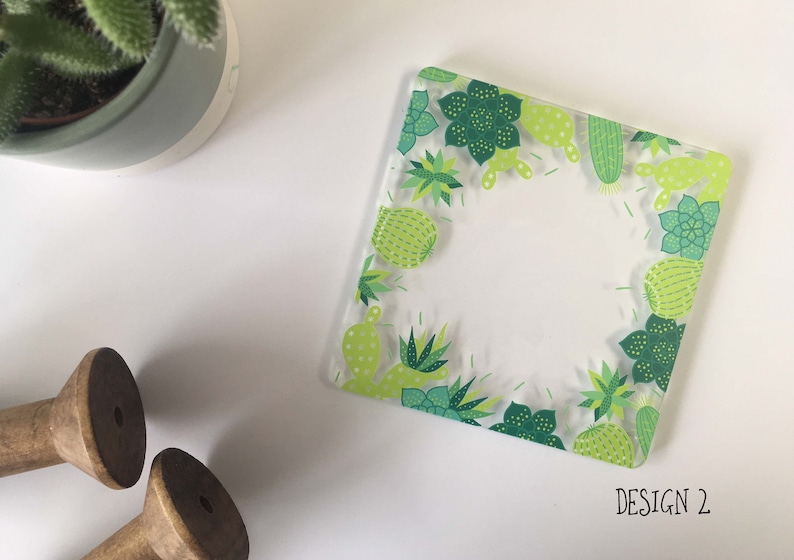 Acrylic Cactus Succulent Coasters Choice of 4 designs or choose a whole set Home Decor Drinks Accessories Gift Present DD559
