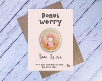 Donut Worry Token, Wooden Encouragement Gift, Cute Donut Keepsake, Anxiety Support Gift, Positive Reminder Gift