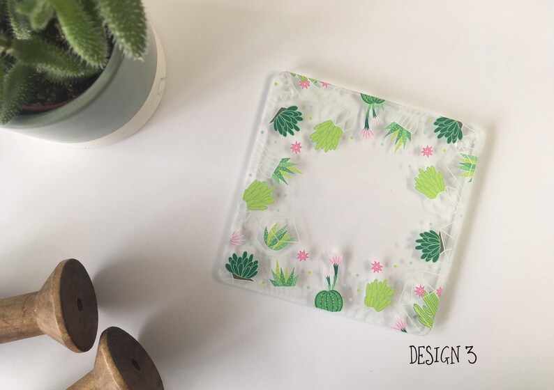 Acrylic Cactus Succulent Coasters Choice of 4 designs or choose a whole set Home Decor Drinks Accessories Gift Present DD559