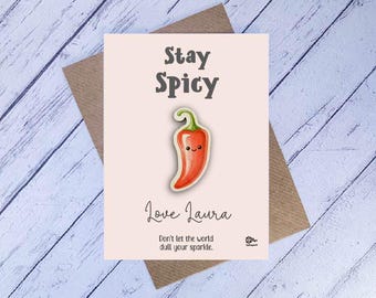 Chilli Encouragement Token, Stay Spicy Gift, Wooden Positive Keepsake, Cute Food Token, Confidence Gift