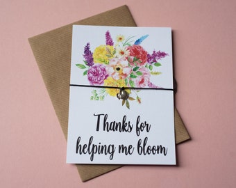 Teacher Gift/ Thanks for Helping Me Bloom / A6 postcard print / Wish Bracelet / Badge / Magnet / Keyring / End of Term Gift Present /