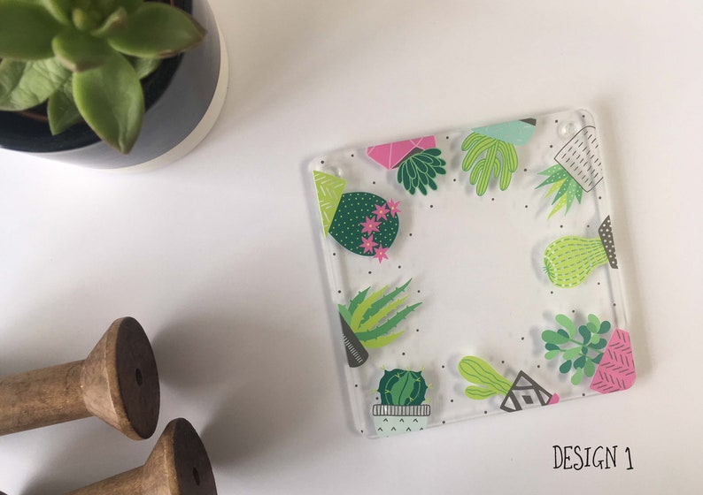 Acrylic Cactus Succulent Coasters Choice of 4 designs or choose a whole set Home Decor Drinks Accessories Gift Present DD559