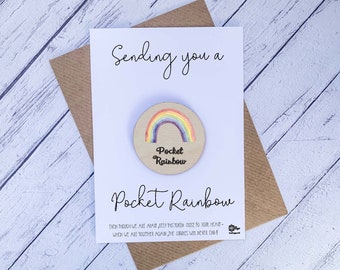 Wooden Token  / Pocket Hug - Sending you a pocket rainbow / rainbow token / Birthday Christmas Gift / Present /