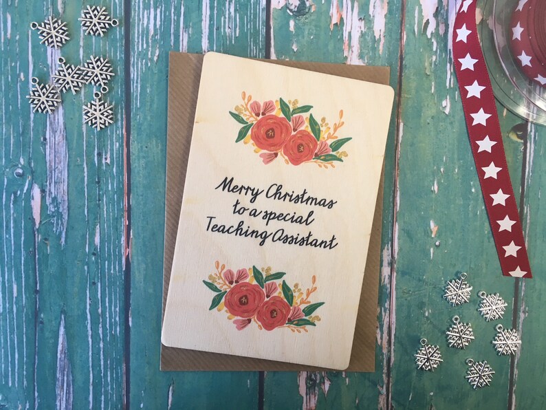 Wooden Wish Bracelet Christmas Floral Teaching Assistant Charm Bracelet Friendship Bracelet Christmas Gift Stocking Filler DD186