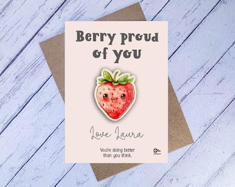 Strawberry Encouragement Token, Berry Proud of You Gift, Wooden Keepsake, Positive Reminder Gift, Cute Fruit Token