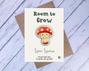 Mushroom Encouragement Token, Room to Grow Gift, Wooden Keepsake, Positive Reminder Gift, Nature Token