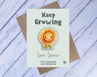 Sunflower Encouragement Token, Keep Growing Gift, Wooden Keepsake, Positive Reminder Gift, Floral Token