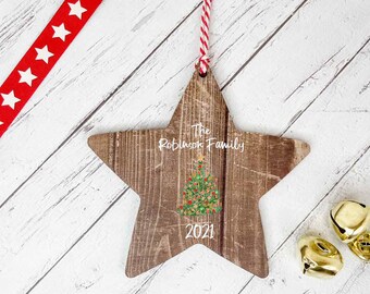 Star Hanging Decoration / Tree / Personalised Family Ornament/ Personalised family bauble / family gift dark wood / Family decoration