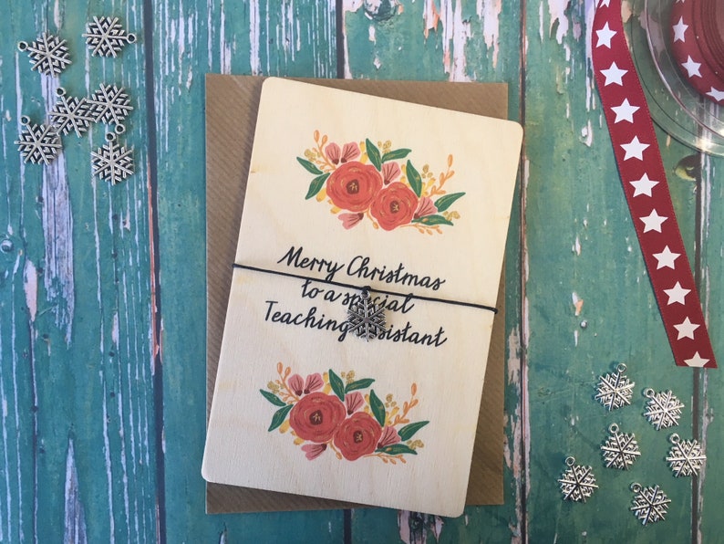 Wooden Wish Bracelet Christmas Floral Teaching Assistant Charm Bracelet Friendship Bracelet Christmas Gift Stocking Filler DD186