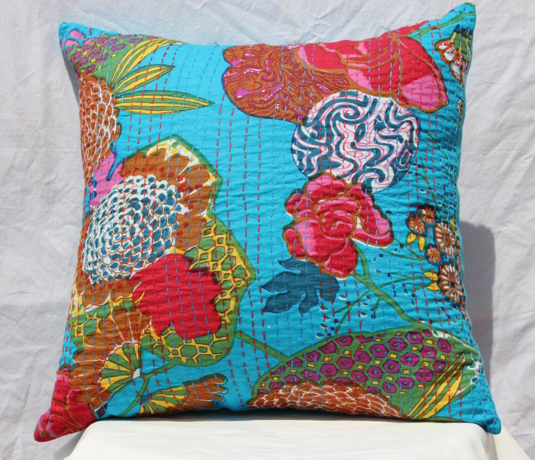 Quilted indian  throw cushion kantha pillow  cover outdoor 